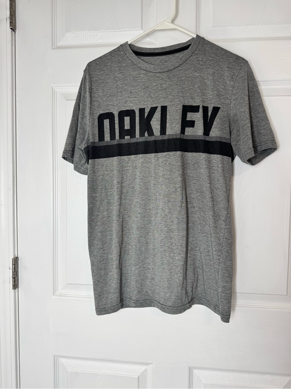 Oakley Gray Short Sleeve Logo Tee with Black Stripe
